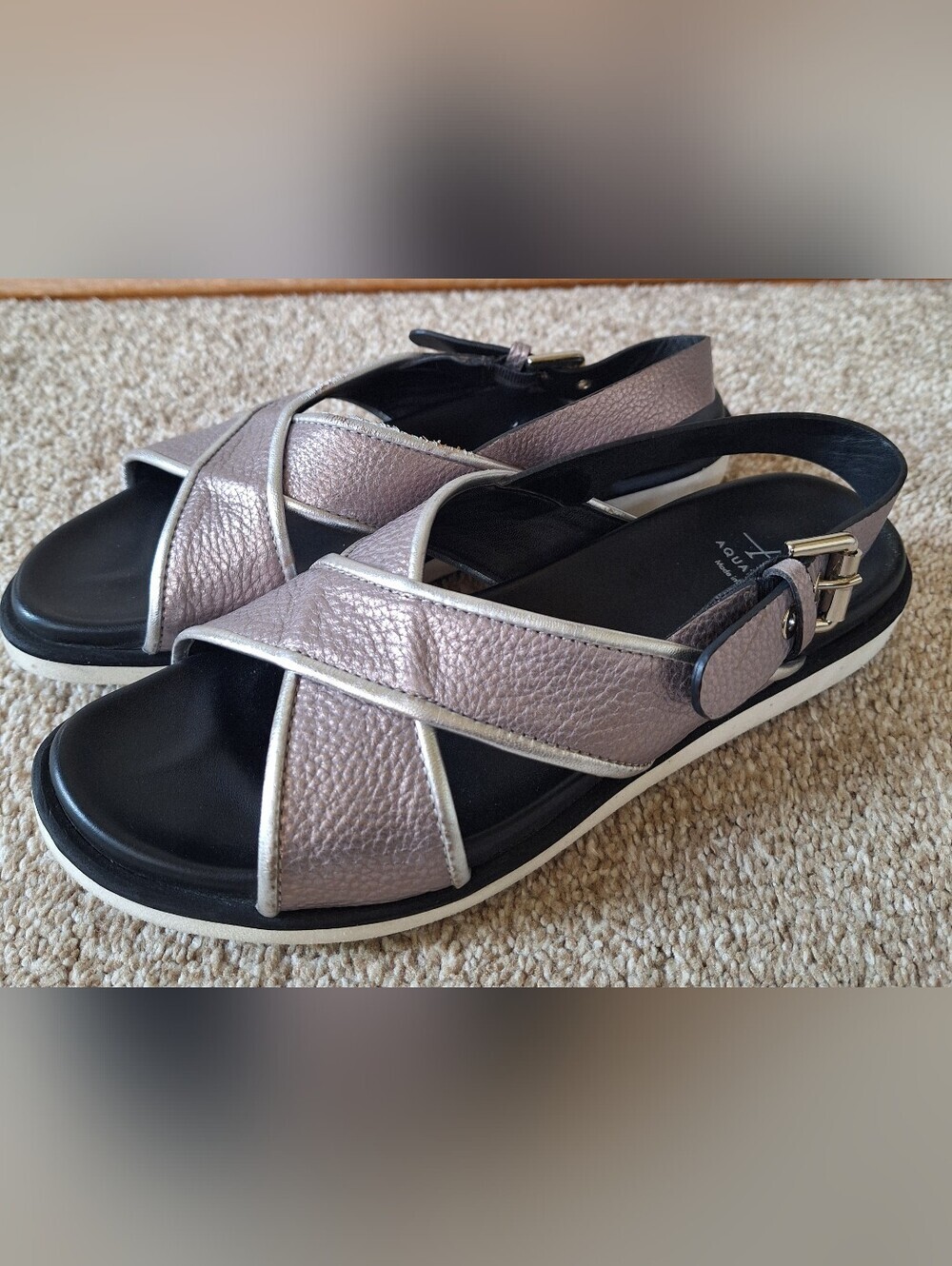 AQUATALIA Eloise Crisscross Flat Slingback SANDALS 7.5 Platinum Leather
